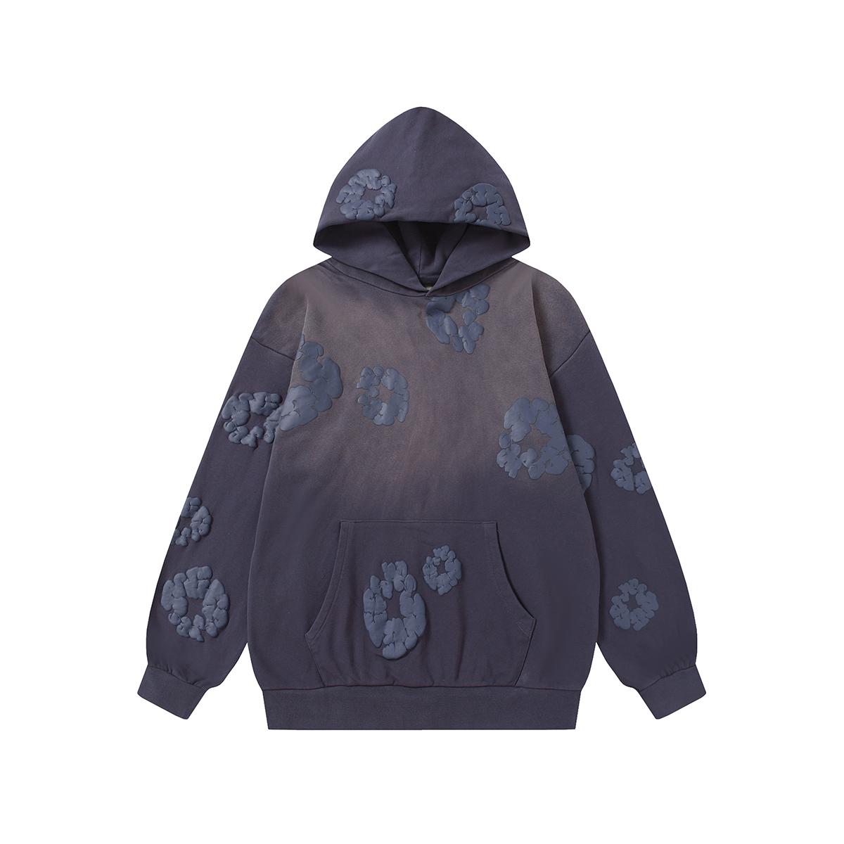 Gradient 3D Foam Cotton Wreath Print Hoodie, Unisex Streetwear Pullover Hooded Sweatshirt, 4 Colors S