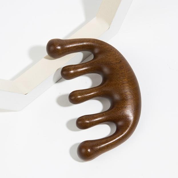 1PC Wooden Massage Comb Meridian Head 5 Teeth Sandalwood