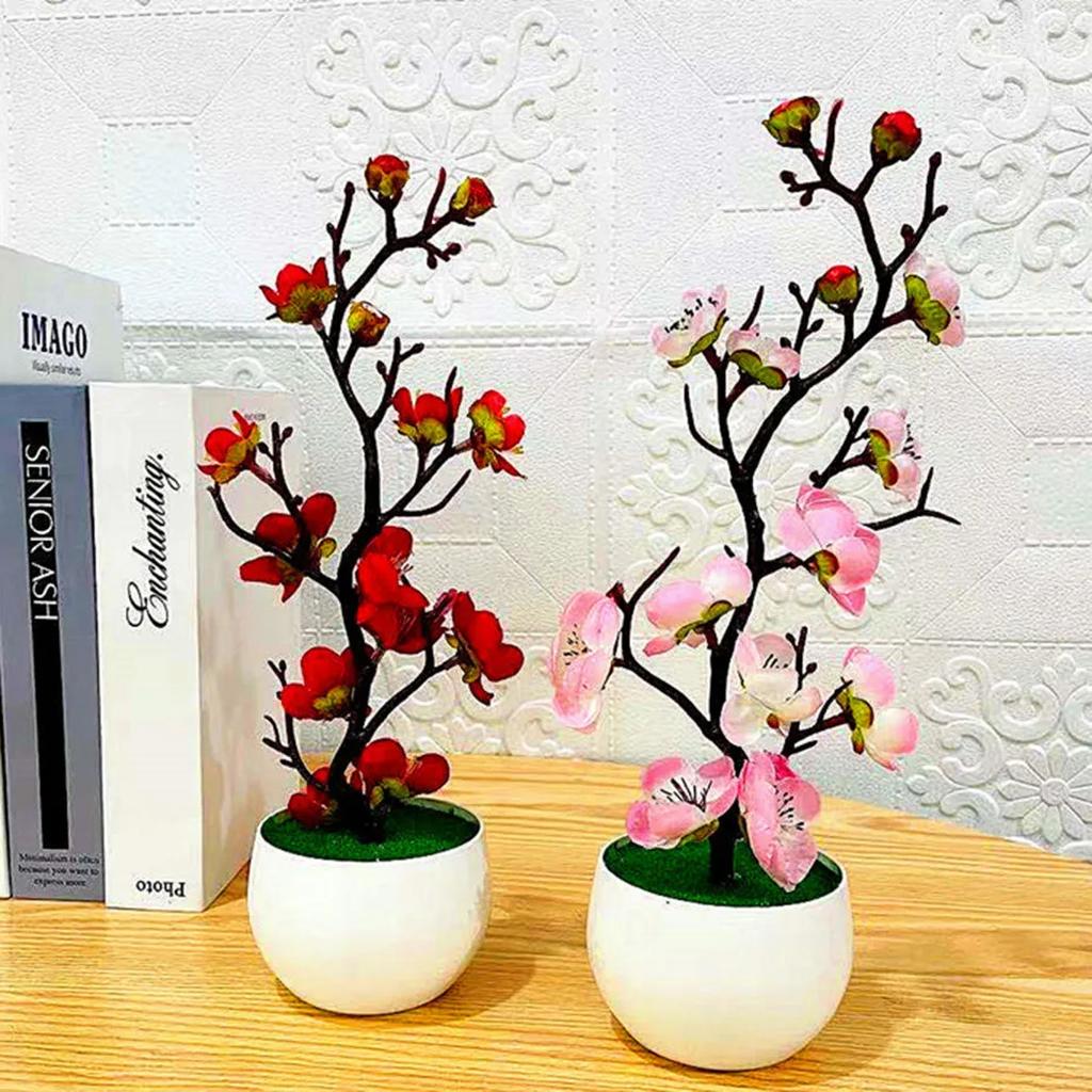 1 Piece Artificial Plum Blossom Potted Plants Simulation Small Bonsai Office Desktop Ornaments Home Decoration