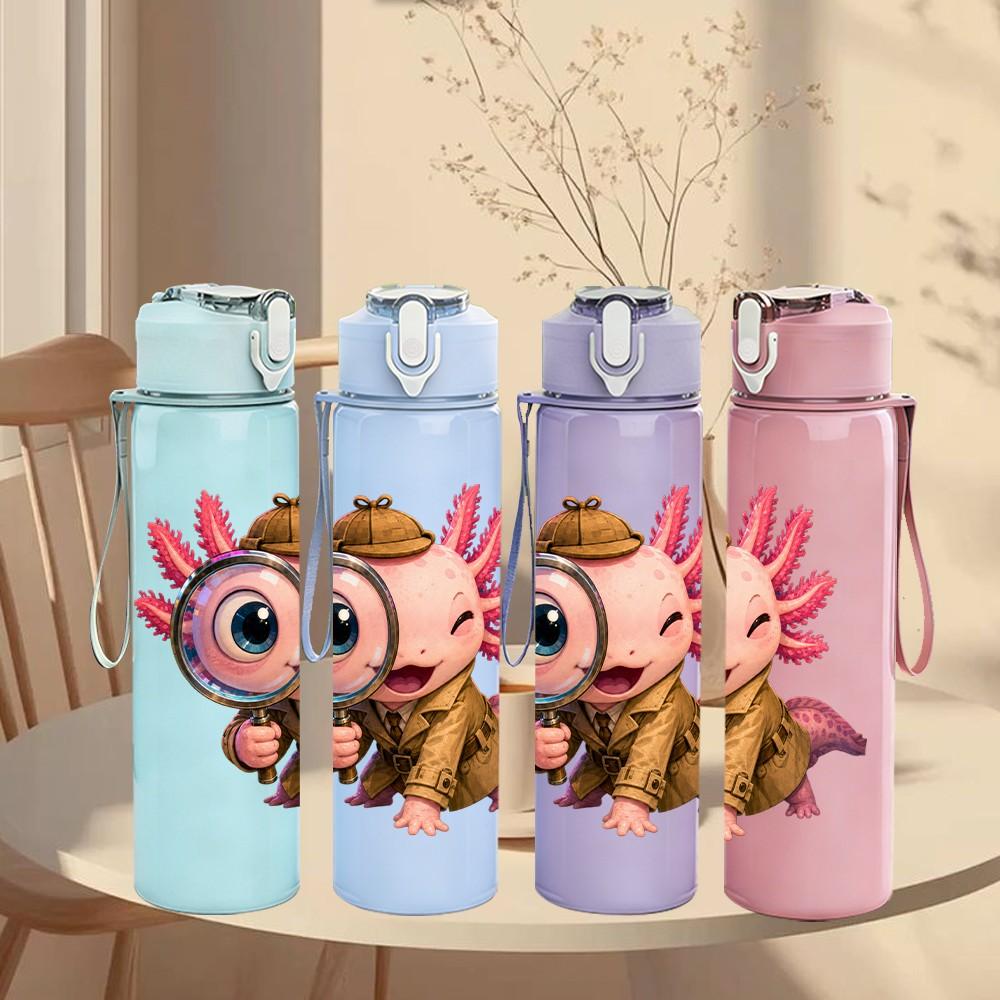 1PC Magnifying Glass Boy Character Pattern 750ml Color Plastic Sports Water Bottle Leakproof Flip Straw Lid Suitable for Sports Office Home Use