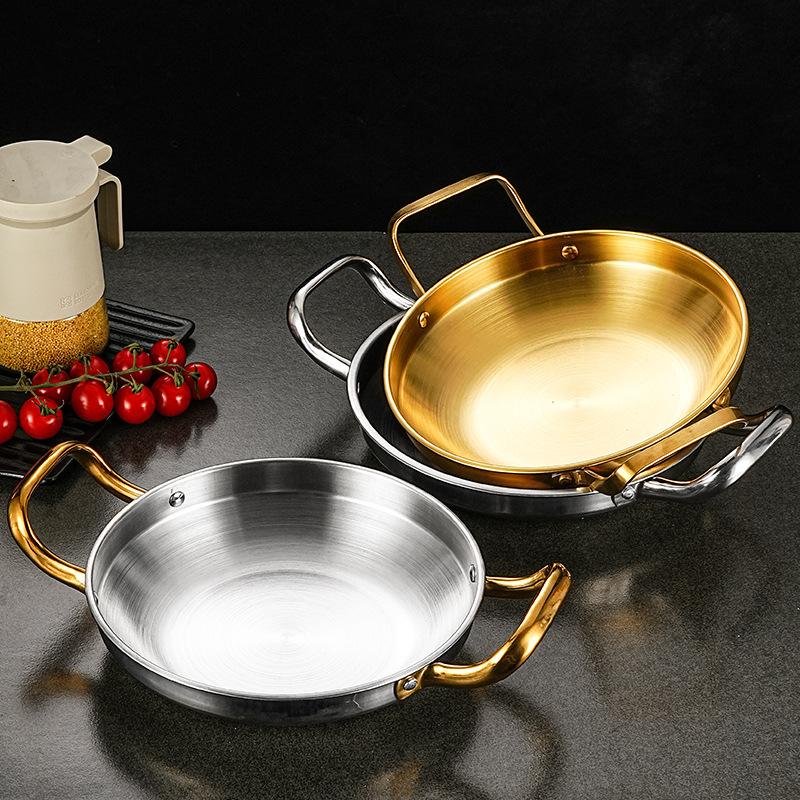 Edelstahl Hong Kong Stil Doppelgriff Trockentopf Kommerzieller Meeresfrüchte Topf Outdoor Hot Pot Dicke Haushaltsnutzung Boden Flache Pfanne