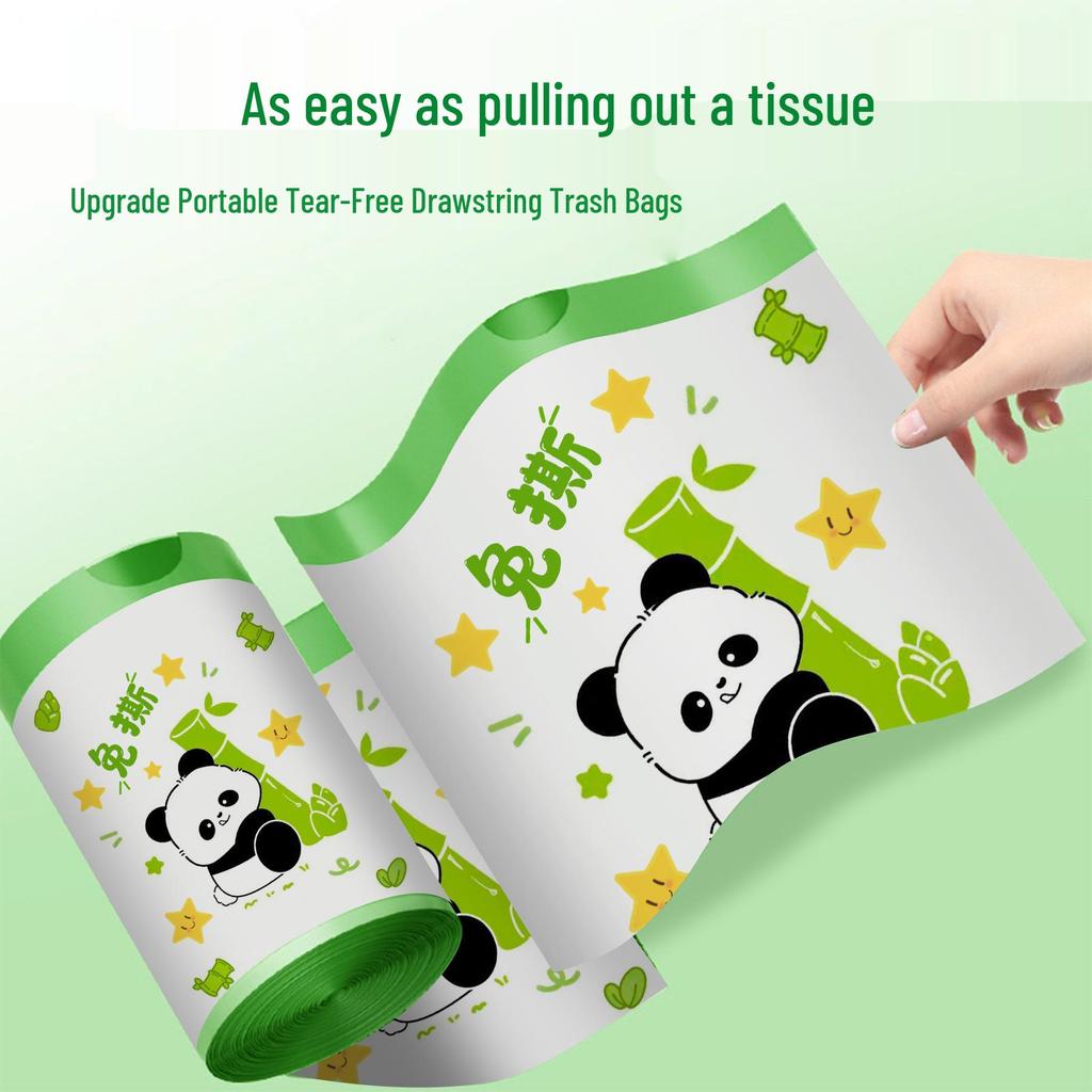 Panda Print Drawstring Kitchen Trash Bags - Tear-Free & Thick