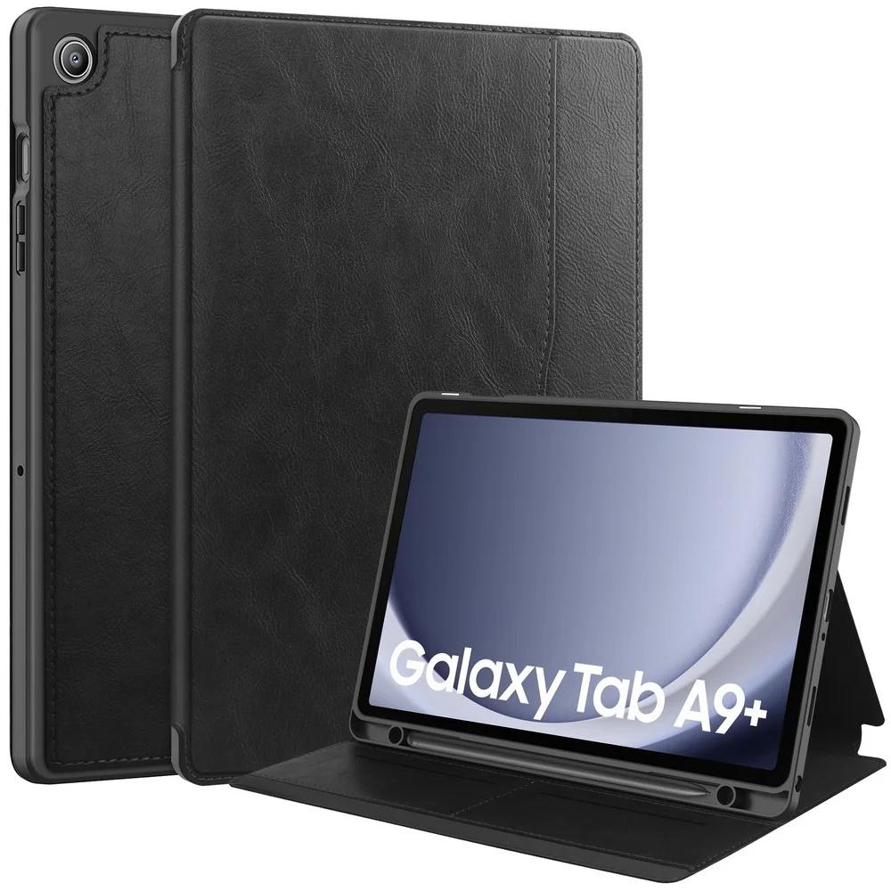 Case for Samsung Galaxy Tab A9+, Business Card and Pen Slot, Black