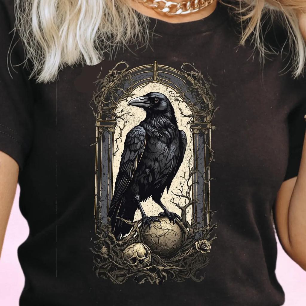 Gothic Raven amp Poe T Shirt Dark Academia Witchy for Book Lovers Literary vintage Washed fashion graphic