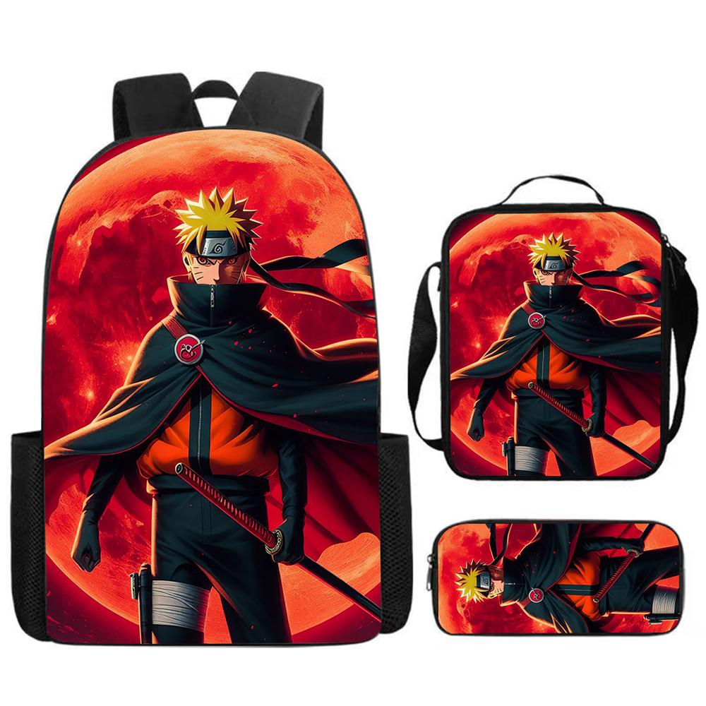 3Pcs Set NARUTO Kids School Backpack With Lunch Bag&Pencil Case,Lightweight&Durable,Cartoon School Bags For Ages 6-10 Boys&Girls