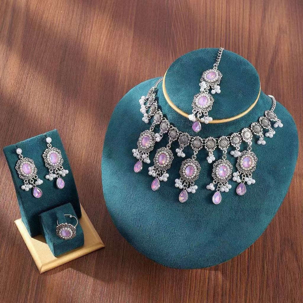 Luxury Water Drop Pendant Necklace With Pearl Tassel Earrings And Rhinestone Set For Women