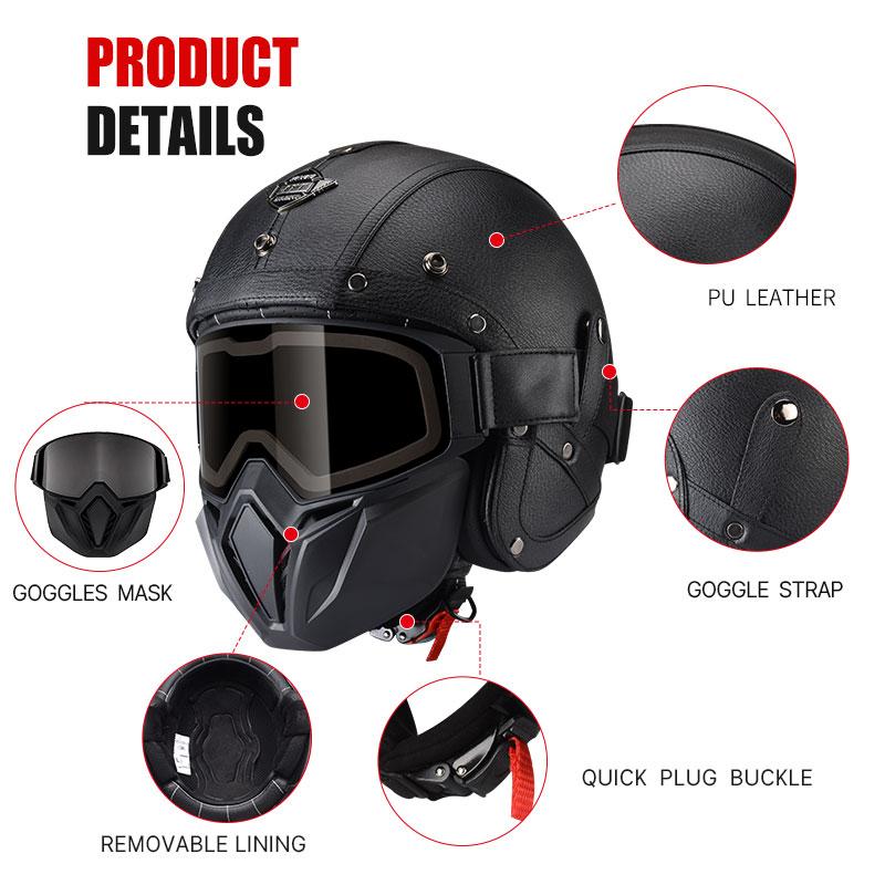 Vintage Brown Leather Helmet Summer Cruise Motorcycle Jet Helmet Men and Women Motorbike Riding Half Helmets Cascos Para Motos