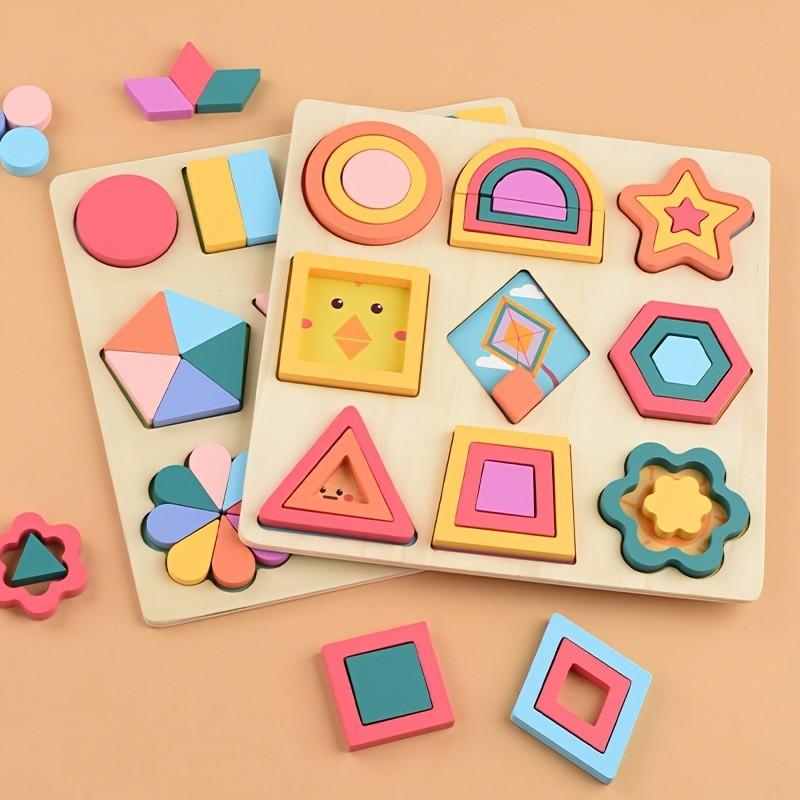Children DIY Geometric Shape Color Matching Game Toys Wooden 3D Jigsaw Puzzle Block for Boy Girl Christmas Birthday Gift
