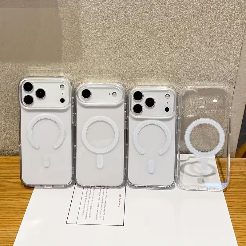Transparent Phone Case For 17 16 Pro Max 13 12 Mini 11 14 15 Plus 16E 17 Air For Magsafe Wireless Charger Magnectic Cover