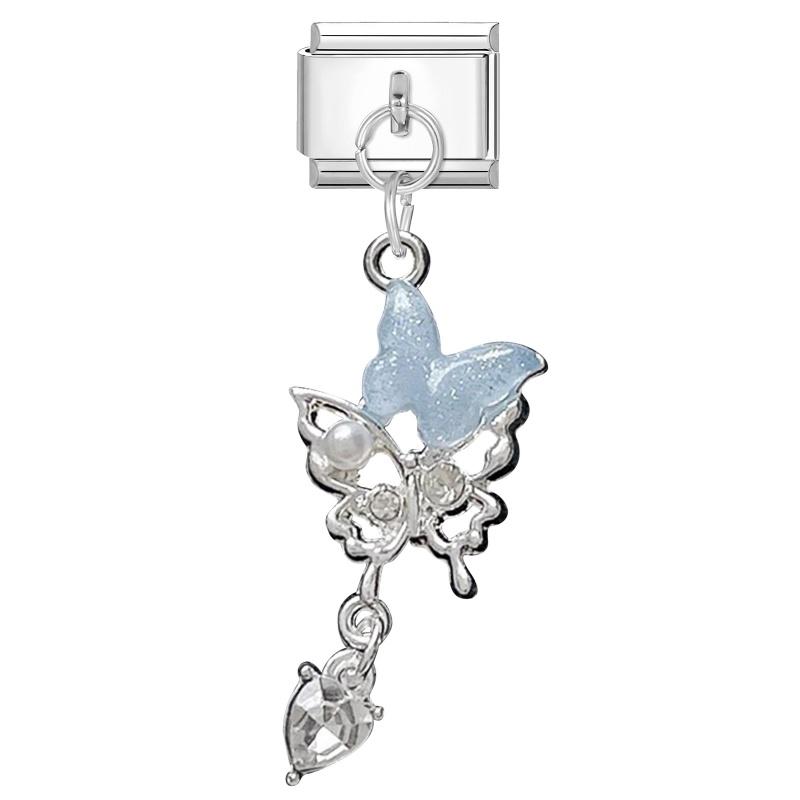 New Shiny Bow Knot Butterfly Moon Star Zircon Pendant Italian Charm Link Fit 9MM Bracelet Stainless Steel Women Men DIY Making