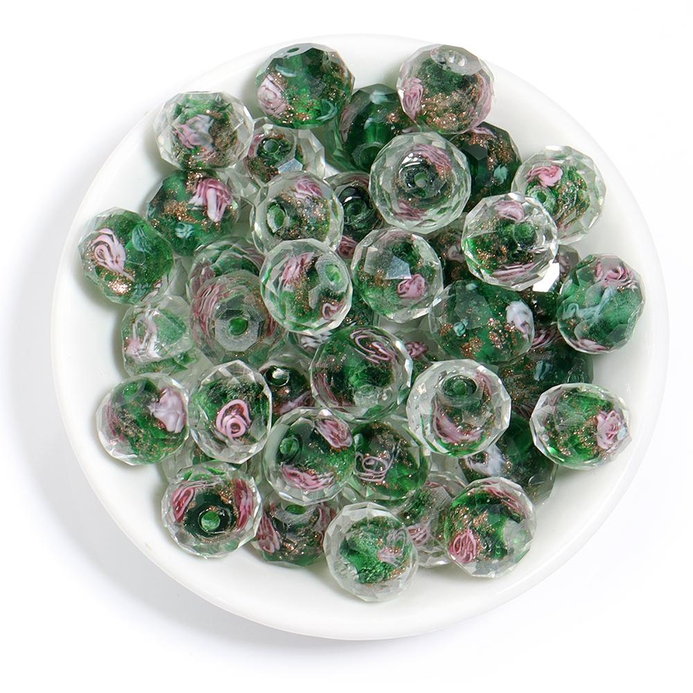 

10pcs/lot 8 10 12mm Colored Faceted Lampwork Beads Flower Pattern Loose Spacer Abacus Glass Bead For DIY Charms Bracelet Earring 8mm зелёный