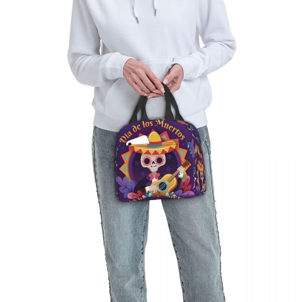Mexican Sugar Skulls And Flowers Insulated Lunch Bag for Women Children Portable Food Boxes Thermal Lunch Box Tote