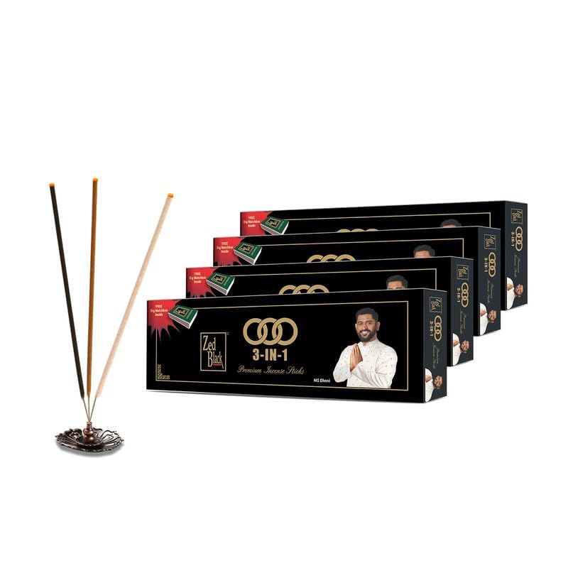 Zed Black 3 In 1 Monthly Pack Incense Sticks Pack of 4 Long-Lasting Aroma Sticks for Home and Meditation