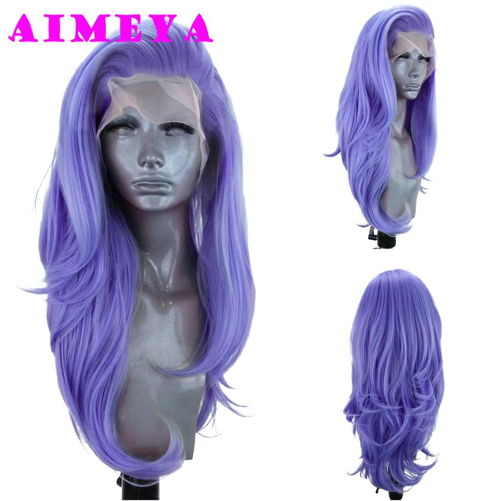 AIMEYA Silver Grey Lace Wig Heat Resistant Synthetic Lace Front Wig Long Natural Wave Mix Blonde Lace Wigs Daily Use Cosplay