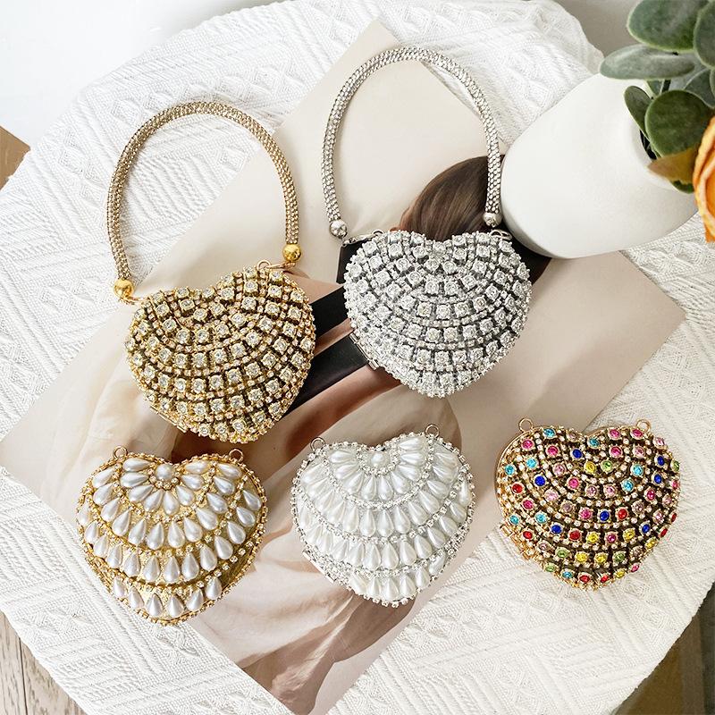 Luxus Strass Abendtasche Funkelnde Einzel-Schulter-Bankett-Ketten-Tasche Geldbörse Herzförmige Mini-Lippenstifttasche Damen