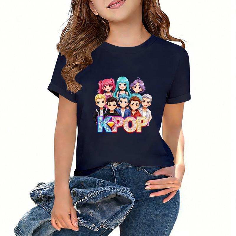 Kids Girls Kpop Hunters Zoey Mira Rumi Print Cotton T-shirt