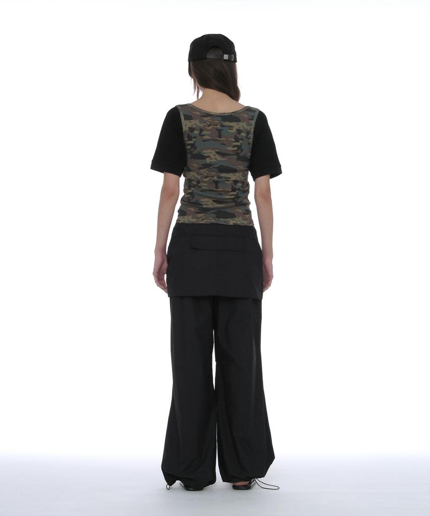 PARTIMENTO WOMEN Scoop Neck Bat Sleeve Top_Camouflage