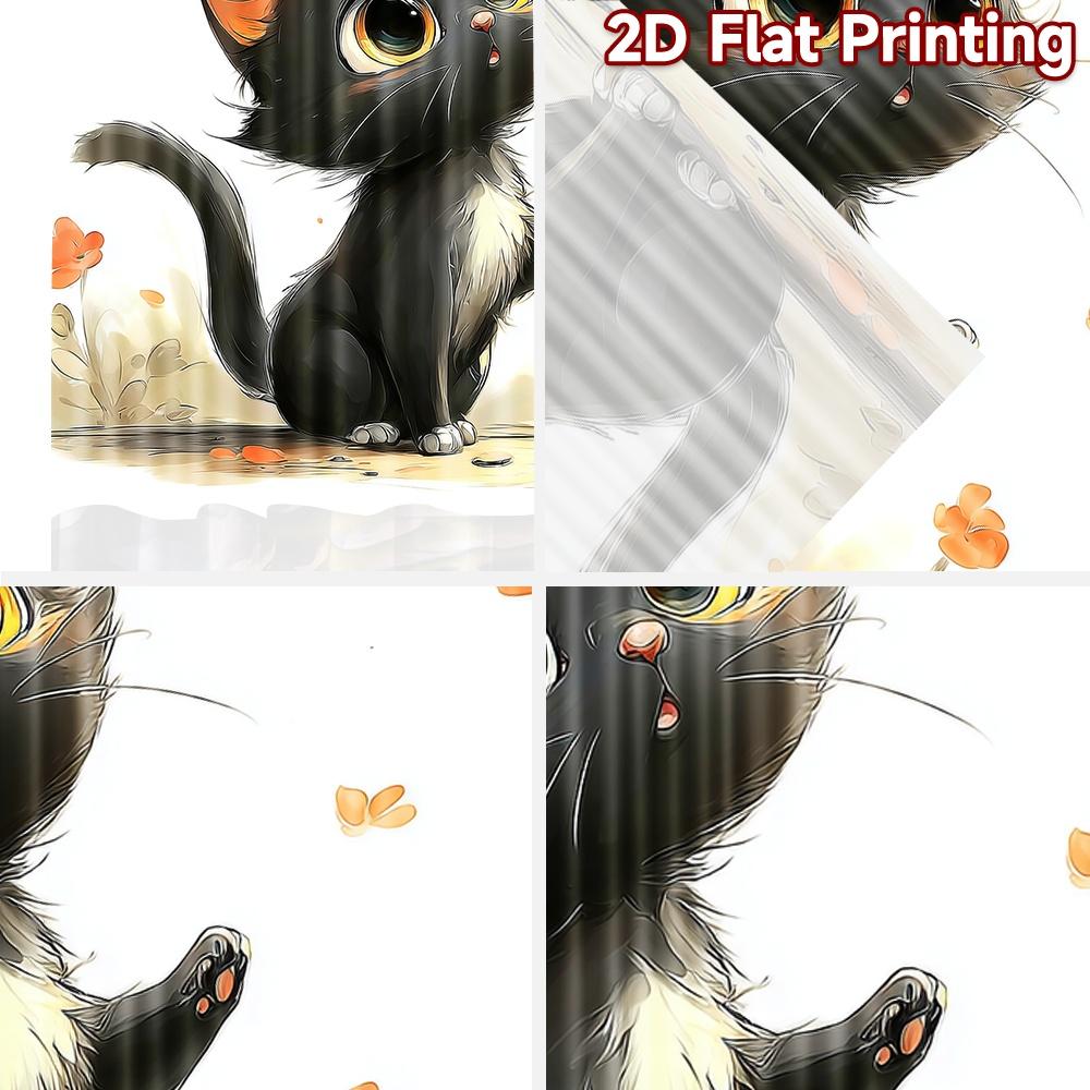 2D flat printing 2pcs Curtains Black Cat Butterfly Cute Digital Printed Polyester Drapes Festive Holiday Use for Holiday Parties