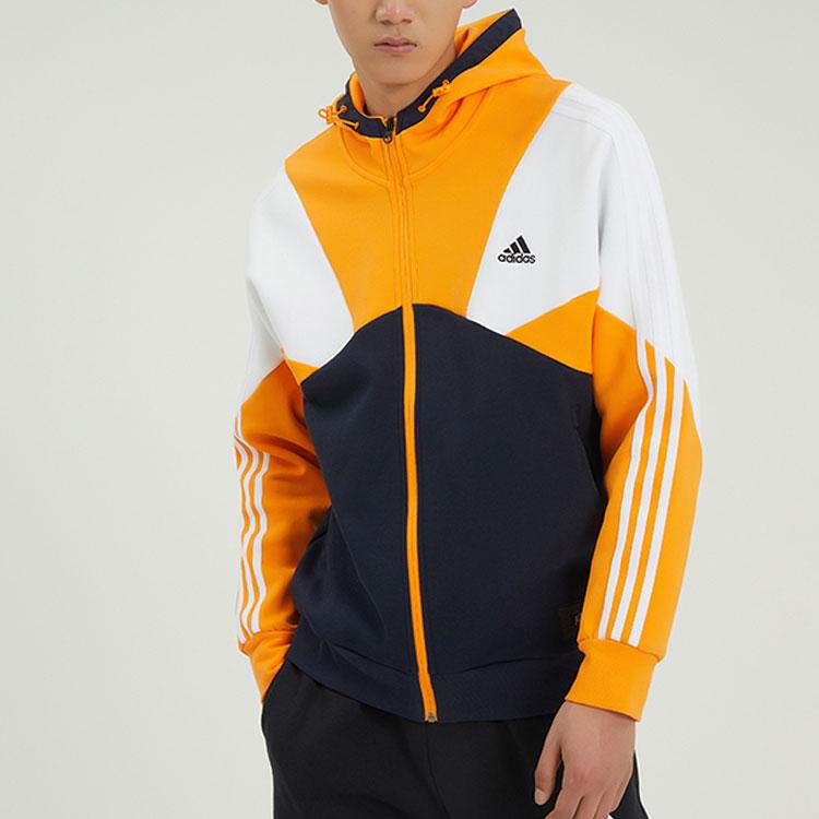 adidas Color Block Full Zip Hooded Jacket Navy Orange White Men's HE7471