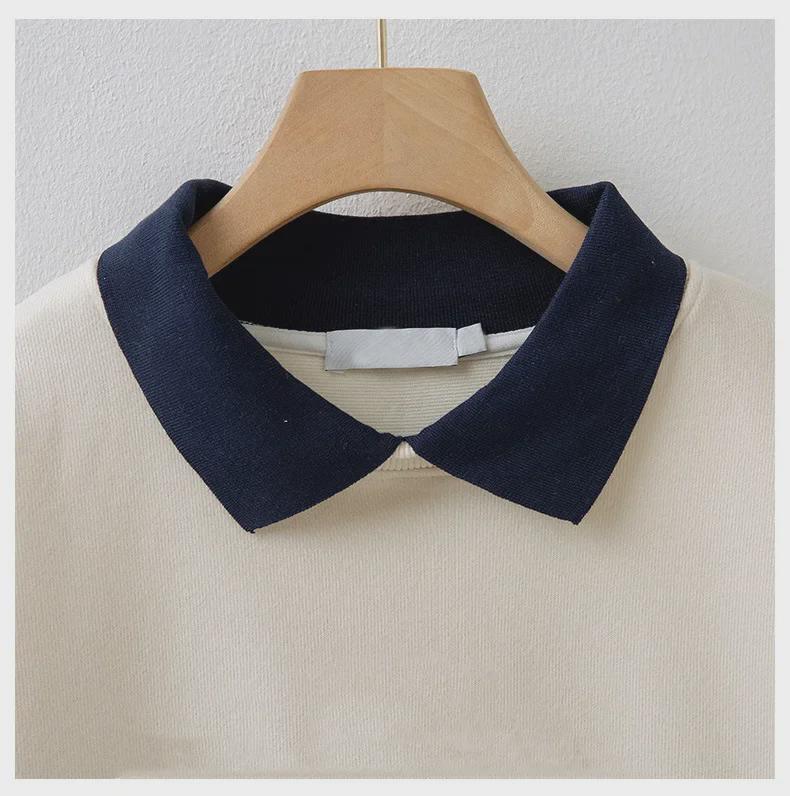 Bluză de fete în stil academic, falsă din două piese, cu guler polo, plus catifea pentru toamnă/iarnă - Top cu mâneci lungi pentru eleve de gimnaziu