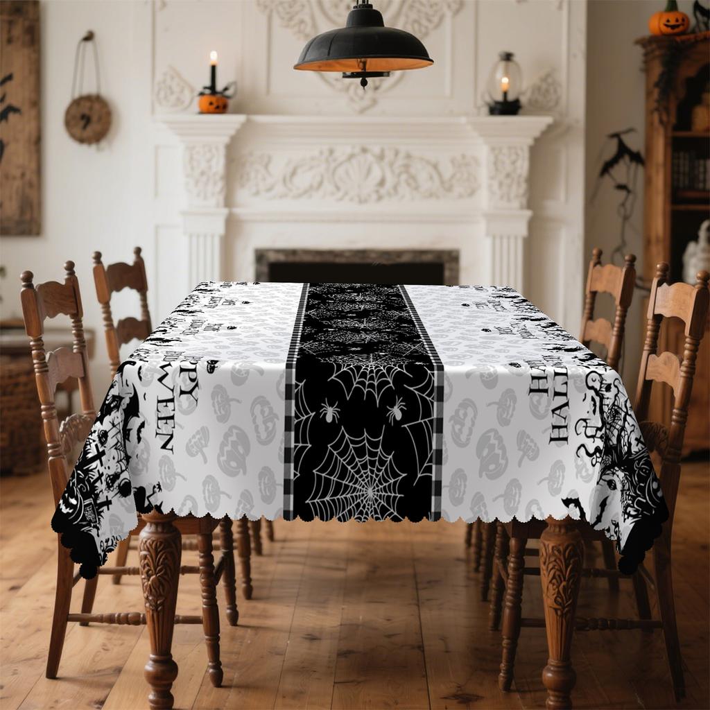 Halloween pumpkin lanterns, bat, dead tree, castle, spider web tablecloth, suitable for rectangular and circular dining tabl,kdj