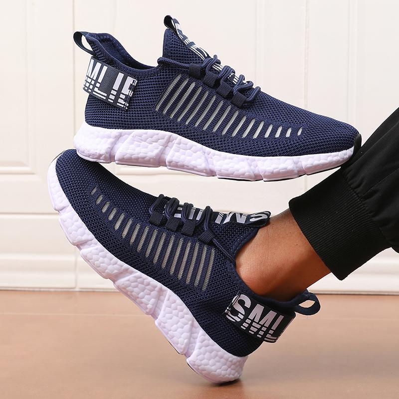 Men Casual Sports Summer Shoes Breathable Fashion Comfortable Men's Fashionable Versatile Design Mesh Fabric Flat Shoes, Gym Training Jogging Shoe
