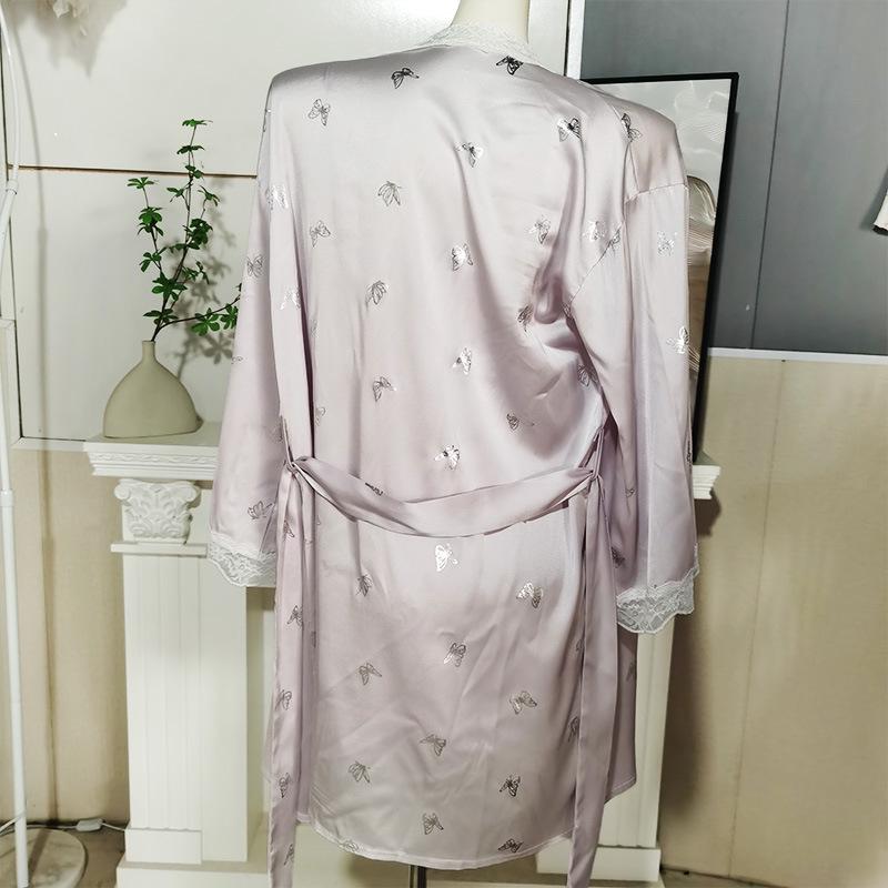 Butterfly Print Deep V Padded Pajamas Set: Sexy and Slimming Ice Silk Nightdress with Fairy Camisole.