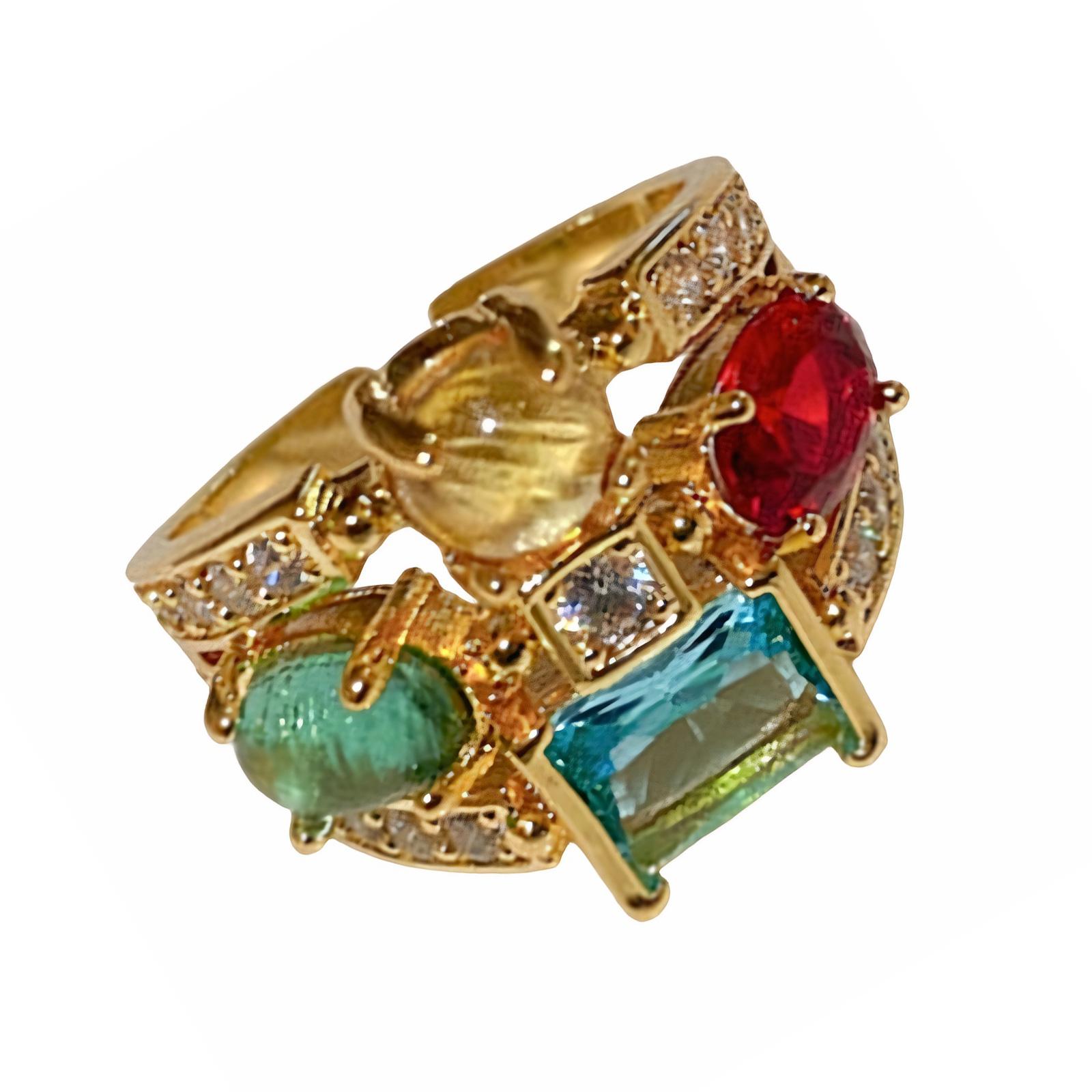 

Elliptical Shape Multicolor Cubic Zirconia Ring Adjustable Imitation Crystal Texture Stylish Hand Jewelry for Daily