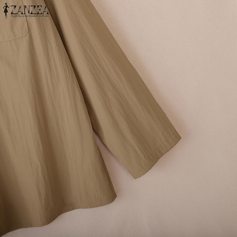 ZANZEA Women Casual Turn Down Collar Loose Long Sleeve Blouse