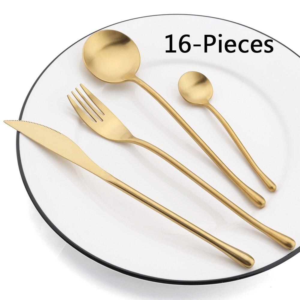 16Pcs/Set Matte Black Tableware Set 304 Stainless Steel Cutlery Knife Fork Spoon Dinner Set Brunch Dinnerware Kitchen Flatware