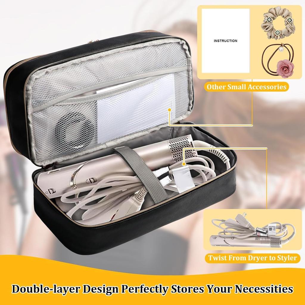 Double-Layer Hair Dryer Case Portable Waterproof Hair Curler Bag Large Capacity for Shark Flexstyle/Dyson Airwrap