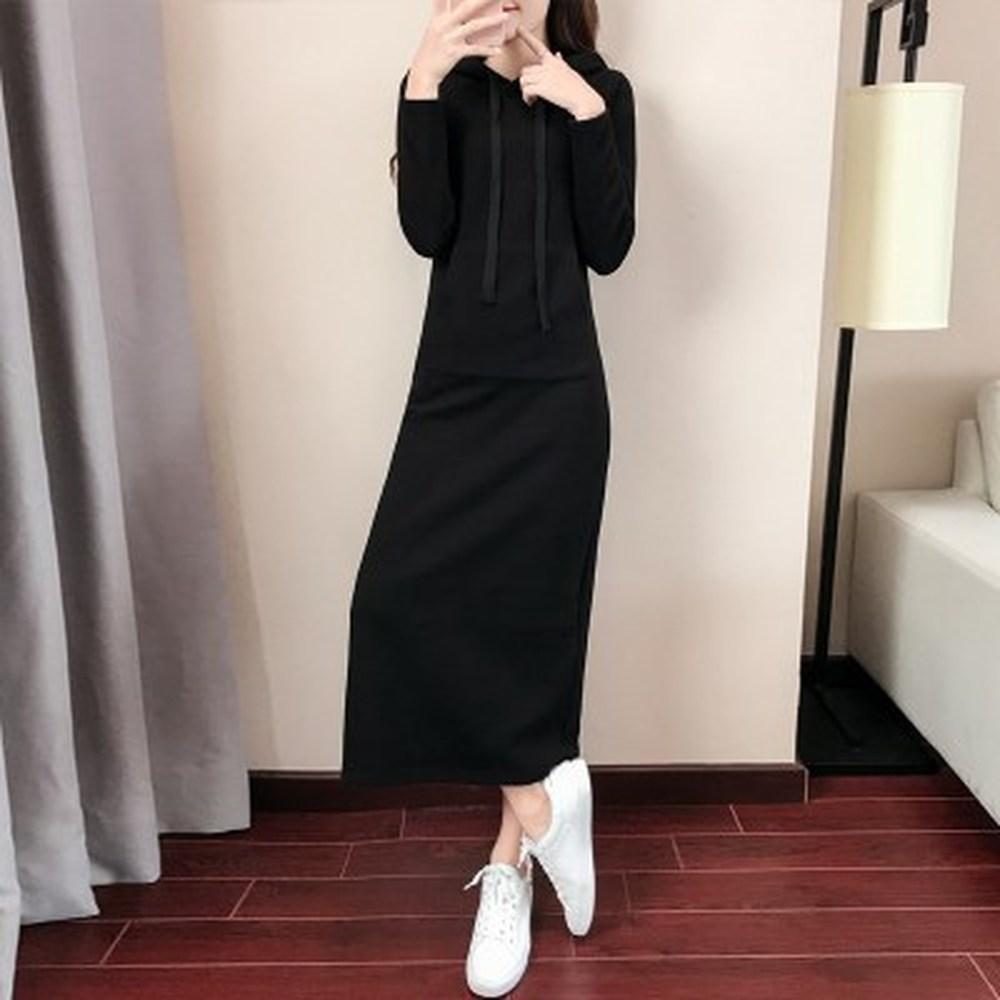 Women Autumn Winter Dress Fashion O-Neck Hoodie Long Sleeve Pure Color Loose Casual Ladies Dress