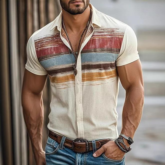 Western Retro Summer Casual Printed Short Sleeve Men S Shirt M