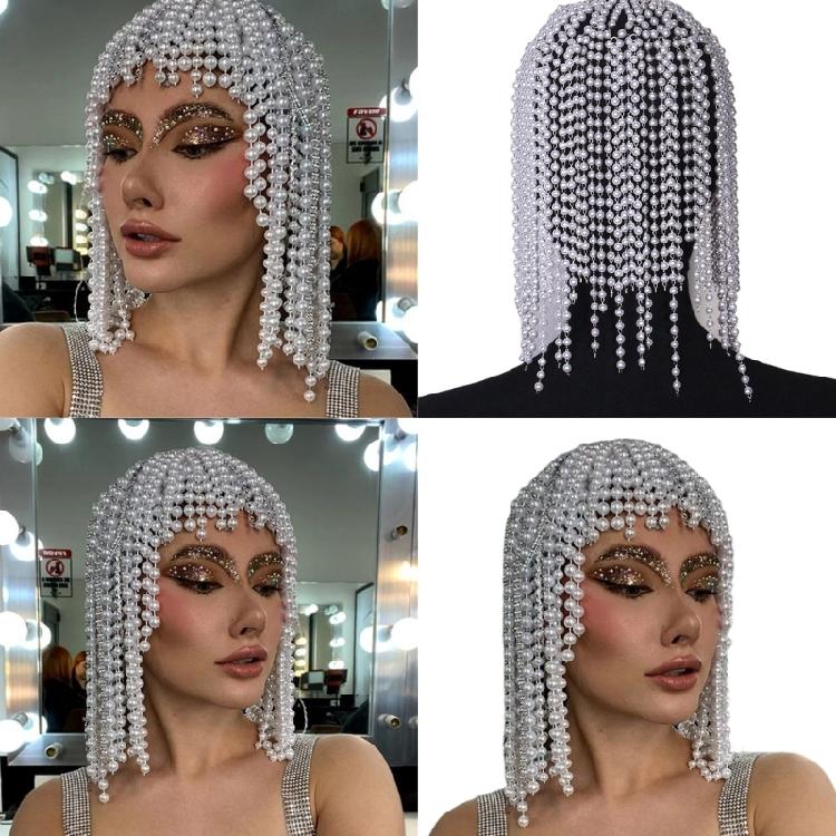 Pearls Tassels Headpiece Head Chain Hat Stylish Hair Embellishment for Gathering