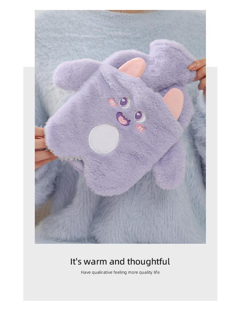 Cartoon Plush Hot Water Bag Hand Warmer - Double Plug, Detachable, Washable
