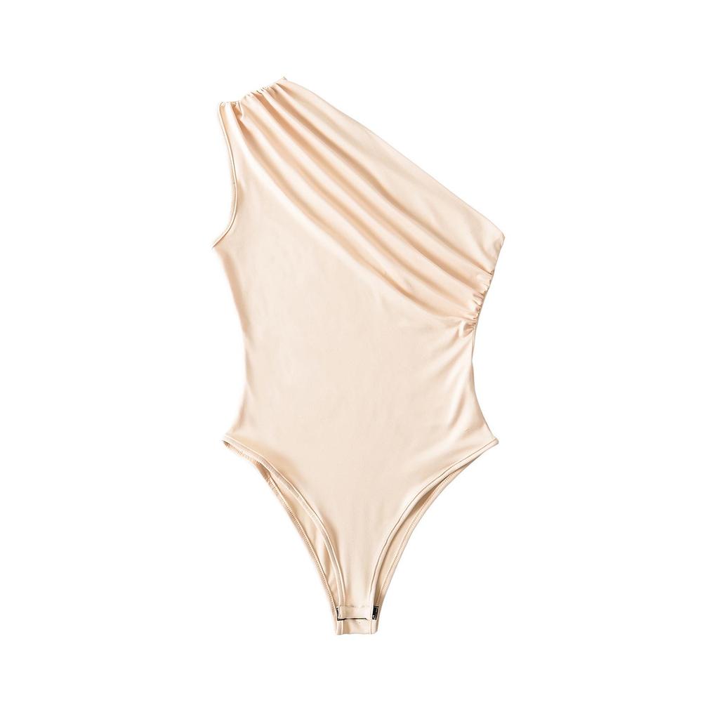 2025 European & American One-Shoulder Ruched Bodysuit: Sexy, Slim Fit Summer Top