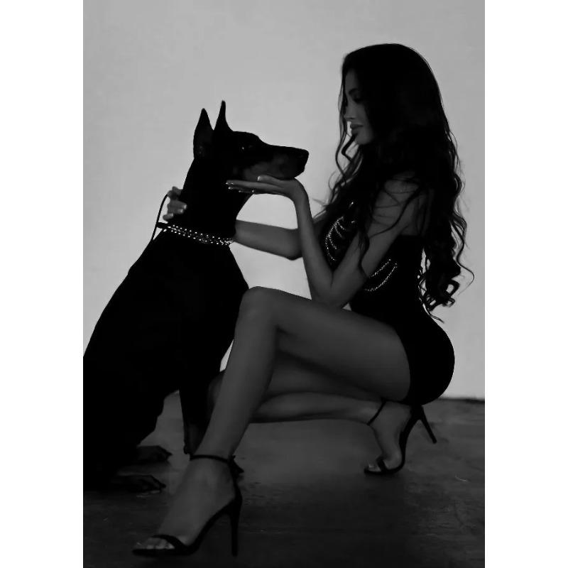 Luxury Fashion Doberman Sexy Woman Black White Posters and Prints Canvas Printing Wall Art Picture for Living Room Home Decor
