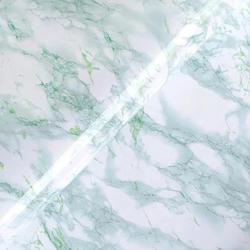 PVC Self-Adhesive Green Marble Wallpaper Waterproof Oil Resistant Furniture Decoration Kitchen Cabinets Drawers Renovation Film
