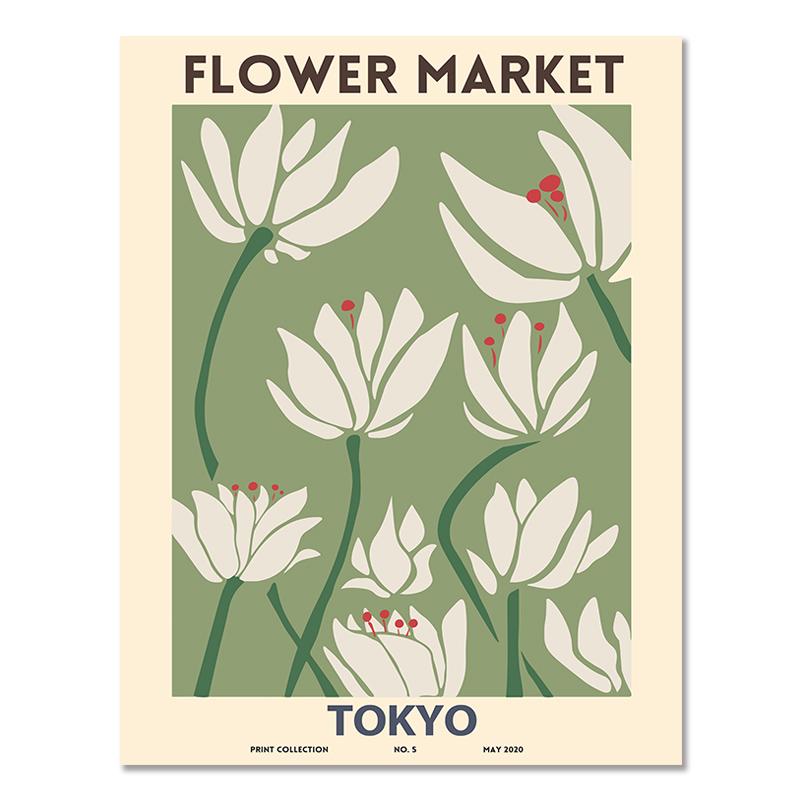 Abstrakt blomstermarknad Vintage Akvarell Väggkonst Canvasmålning Nordiska affischer och tryck Väggbilder för vardagsrumsinredning