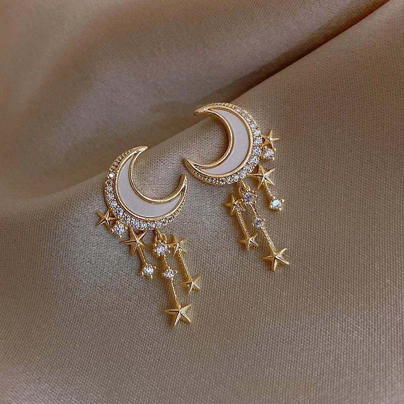 

High Sense Zircon Classic Star Moon Gold Color Earrings Korea Elegant For Women Jewelry Fashion 2026 New Earrings Party Earrings