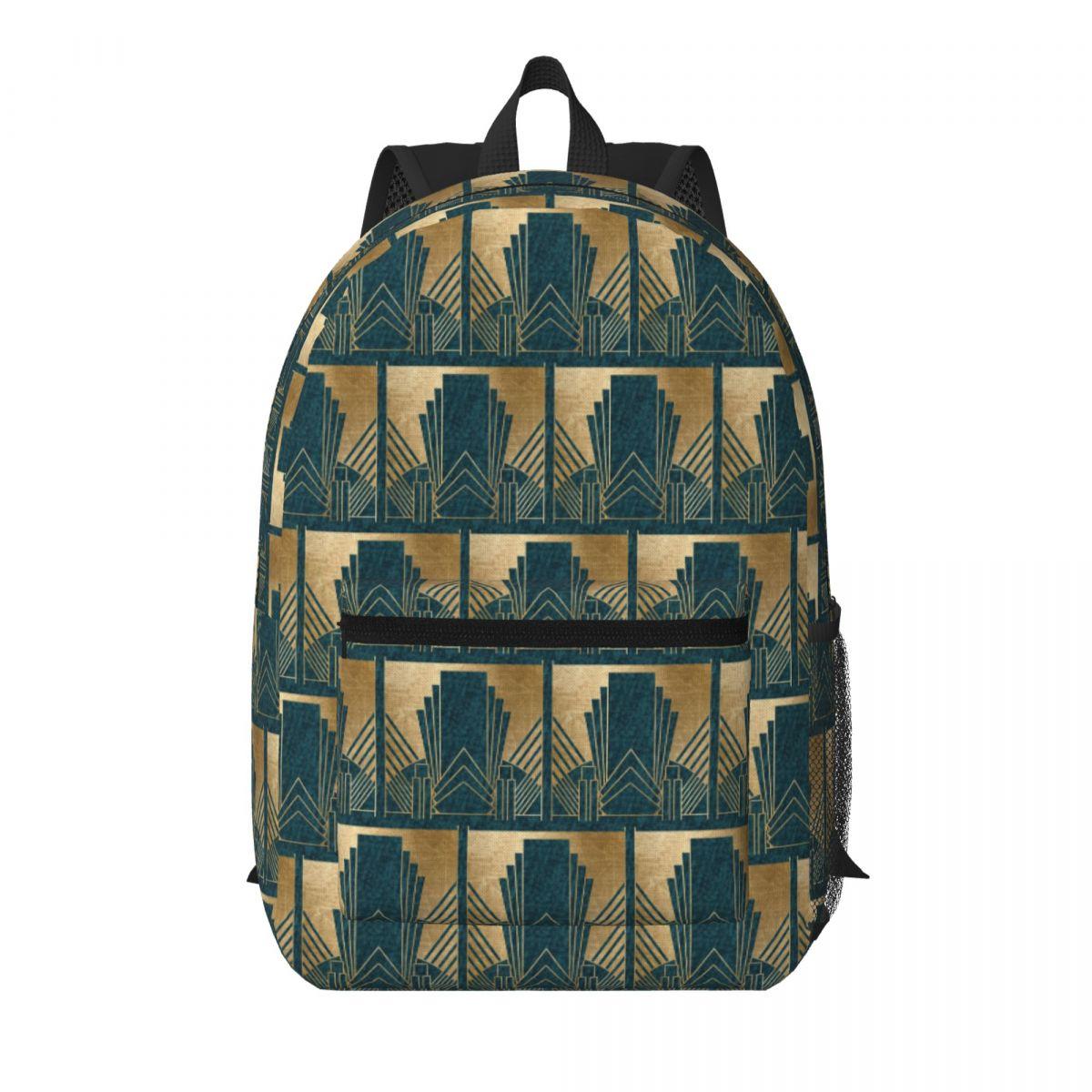 Glamour Art Déco - Sac à dos Sac à dos Bleu sarcelle et Or Grande capacité Sac à dos pour enfants Sac d'école Sacs à bandoulière pour hommes Femmes One Size