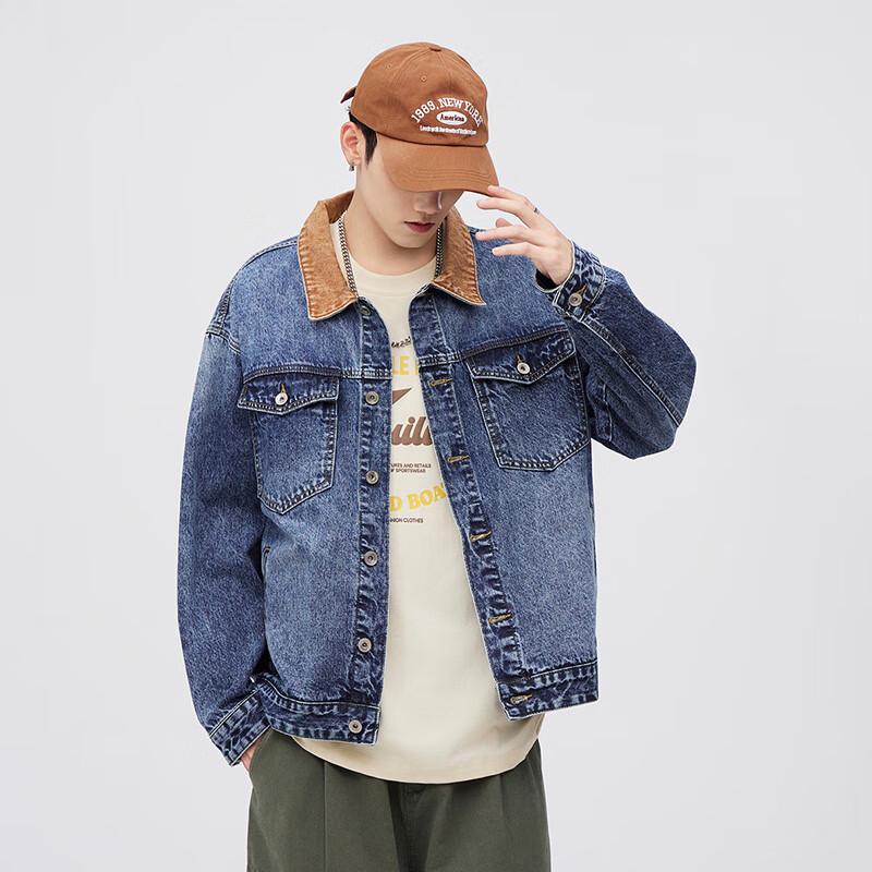 Men's American Retro Color Block Lined Denim Jacket