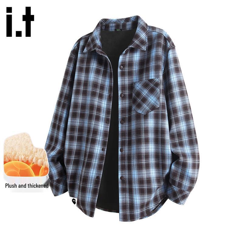 Мужская фланелевая клетчатая рубашка с длинным рукавом Fingercroxx IT, плюшевая M