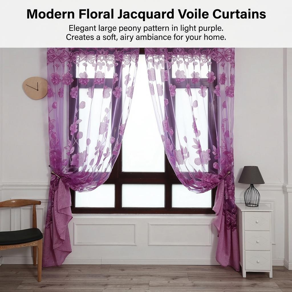 Modern Polyester Curtains With Large Peony Pattern For Living Room Bedroom