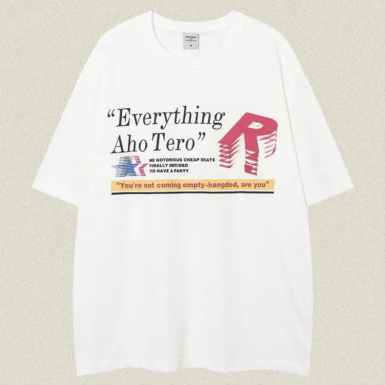 

Summer Korean Simple Gothic Print Graphic T Shirt Short Sleeved Men Summer Y2k Loose Street Lettering Half Sleeved T-shirt XXXXXL белый