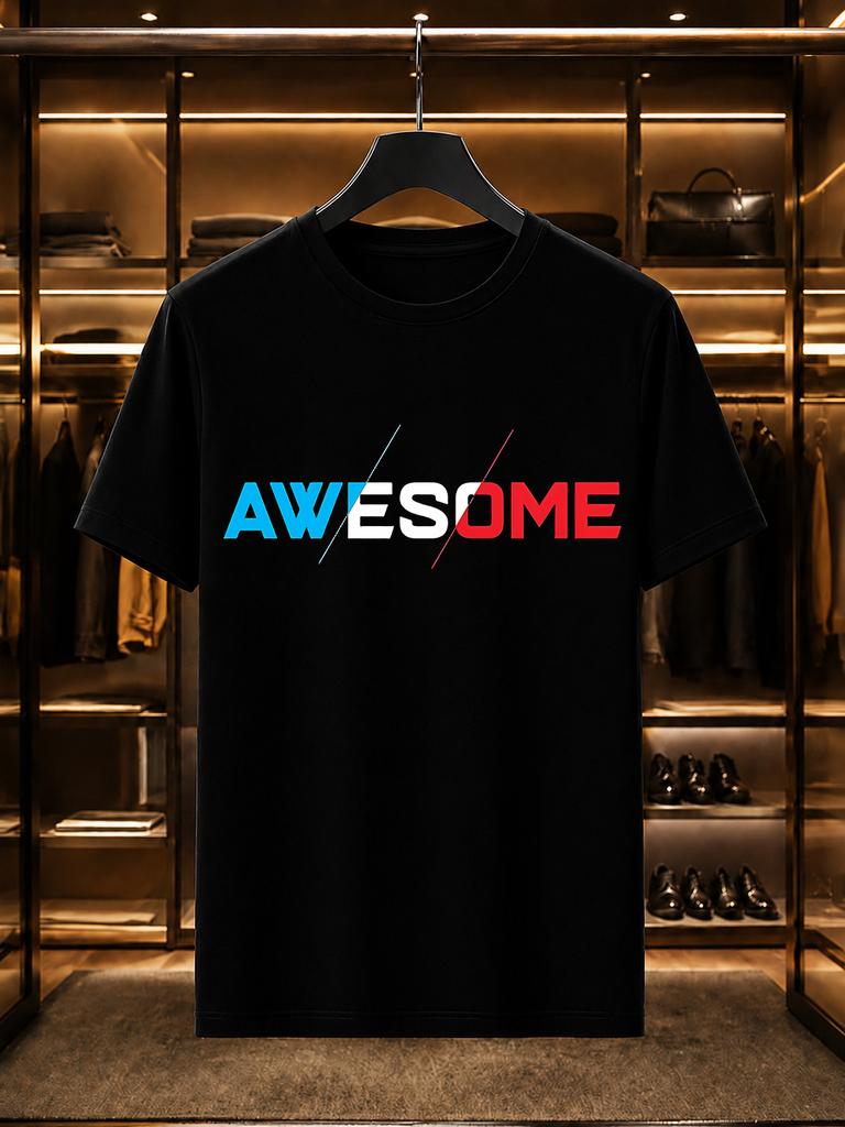 2026 New 100 Cotton Tshirt Tricolor Split Awesome Letter Print Minimalist Trend Casual Short Sleeve
