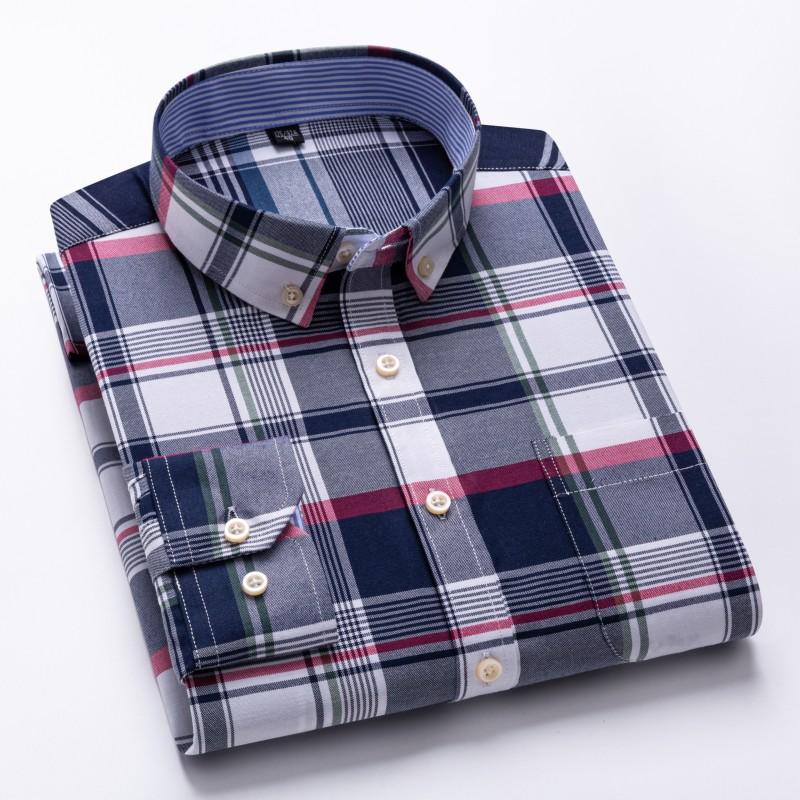 New Size S -7XL Blue Men Shirt Long Sleeve 100% Cotton Oxford Soft Comfortable Regular Fit Quality Business Man Casual Shirts