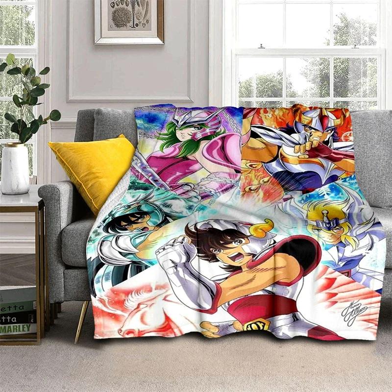 Anime Saint Seiya Glod Pattern Throws Blanket for Baby Hiking Picnic Bed Super Soft Cute Kawaii Flannel Blanket Birthday Gift