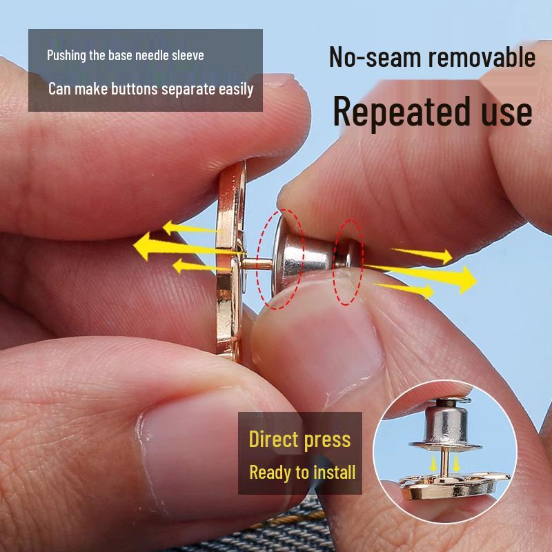 Butterfly Waist-Cinching No-Punch Jeans with Decorative Pearl Buttons