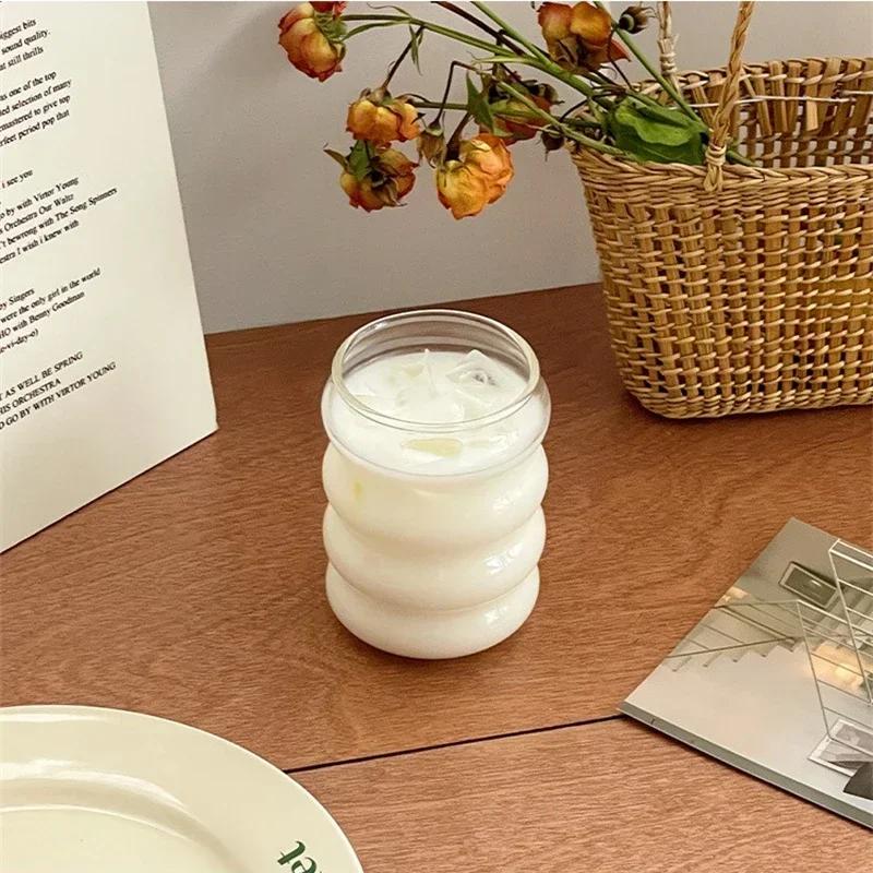 350ml Four Circle Glass Cup Transparent Heat-resistant Coffee Cup Leisure Household Brekfase Juice Milk Water Cups Beer Glass